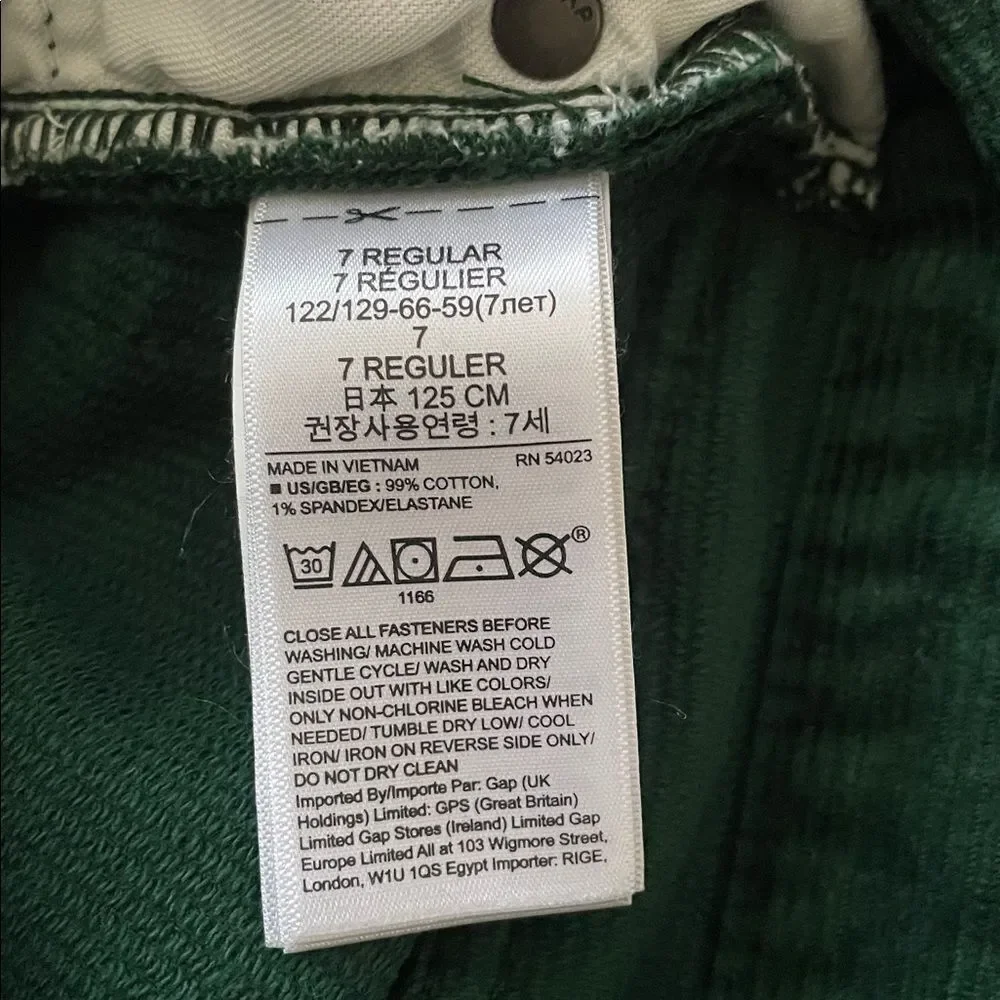 GAP Kids Regular Stretch Slim Corduroy Green Boy’s Pants Sz 7